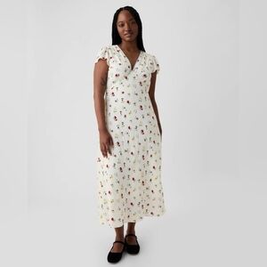 GAP Cream Midi Dress with Red and Yellow Floral Print